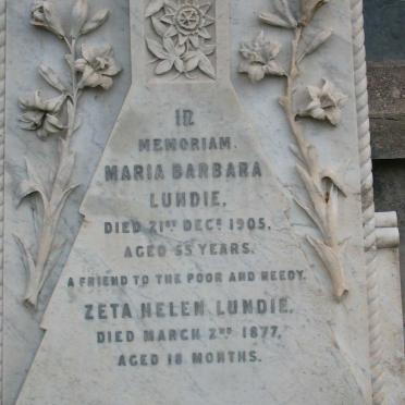 LUNDIE Maria Barbara -1905 :: LUNDIE Zeta Helen -1877