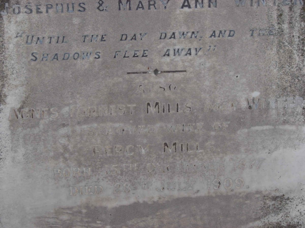MILLS Agnes Fornest nee WINTER 1877-1909