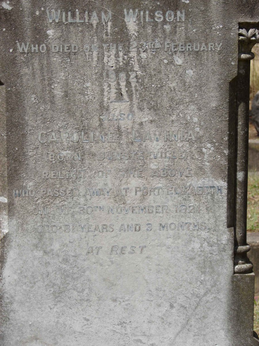 WILSON William -1902 &amp; Caroline Lavinia DUNSTERVILLE -1921