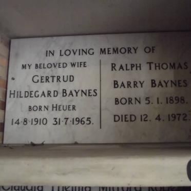 BAYNES Ralph Thomas 1898-1972 &amp; Gertrud Hildegard HEUER 1910-1965