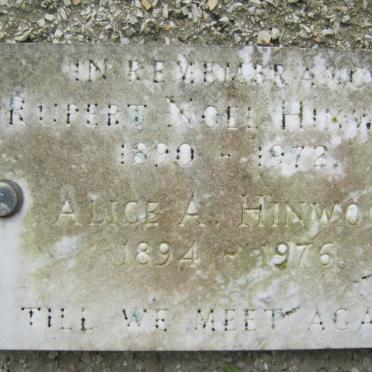 HINWOOD Rupert Noel 1890-1972 &amp; Alice A. 1894-1976