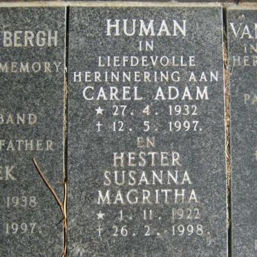 HUMAN Carel Adam 1932-1997 &amp; Hester Susanna Magritha 1922-1998