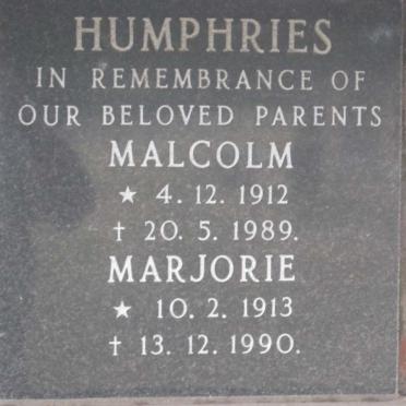 HUMPHRIES Malcolm 1912-1989 &amp; Marjorie 1913-1990