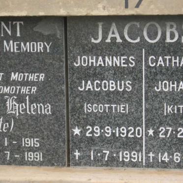 JACOBS Jacobus 1920-1991 &amp; Catharina Johanna 1928-2009