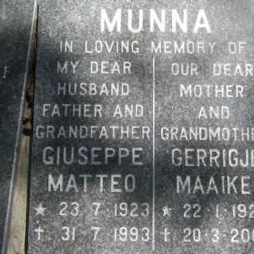 MUNNA Guiseppe Matteo 1923-1993 &amp; Gerrigje Maaike 1927-2000