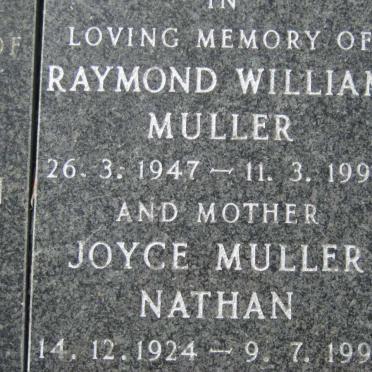 MULLER Raymond William 1947-1996 &amp; Joyce NATHAN 1924-1998 