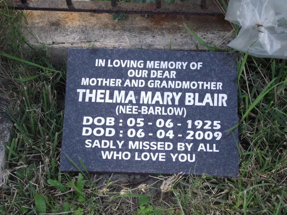BLAIR Thelma Mary nee BARLOW 1925-2009