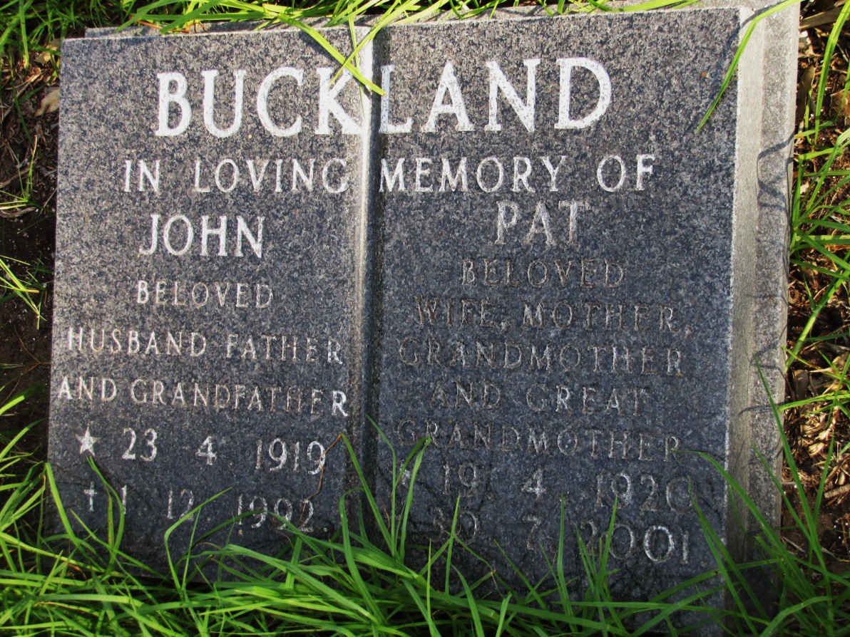 BUCKLAND John 1919-1992 &amp; Pat 1920-2001