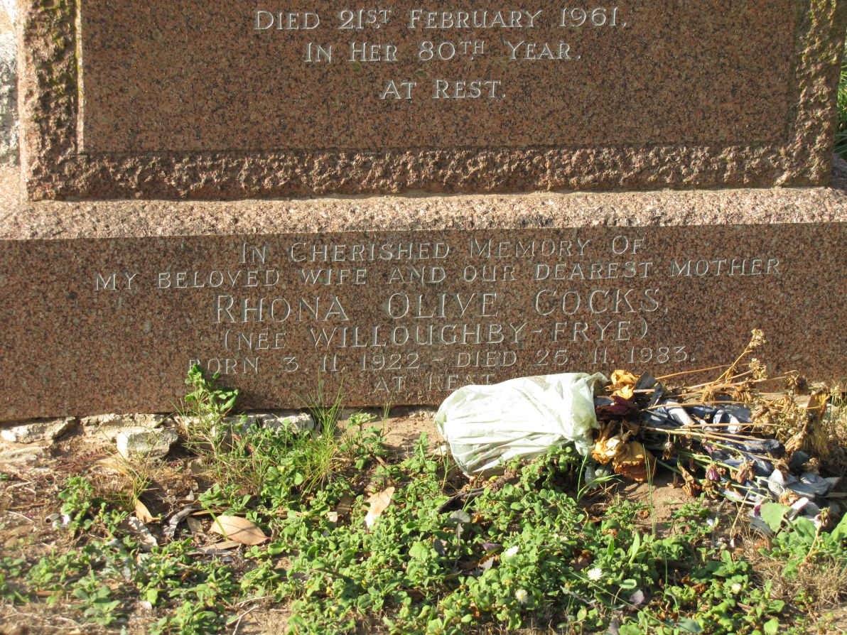 COCKS Rhona Olive nee WILLOUGHBY-FRYE 1922-1983