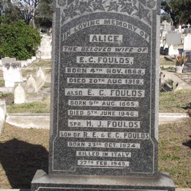 FOULDS Alice 1868-1919 :: FOULDS E.C. 1865-1946 :: FOULDS H.J. 1924-1945