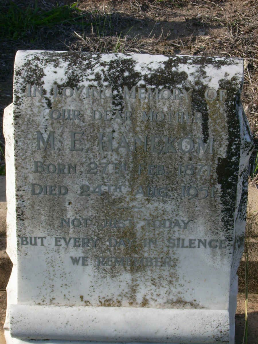HANEKOM M.E. 1871-1951