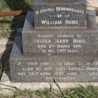 HUME William -1916 &amp; Louisa Mary -1920