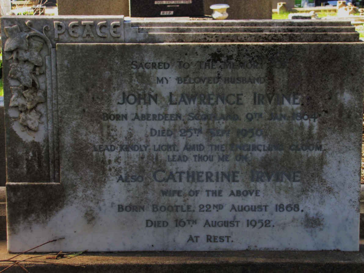 IRVINE John Lawrence 1864-1950 &amp; Catherine 1868-1952