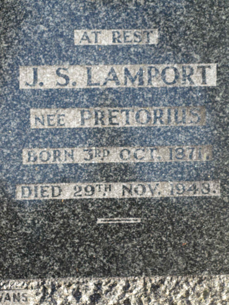 LAMPORT J.S. nee PRETORIUS 1871-1948