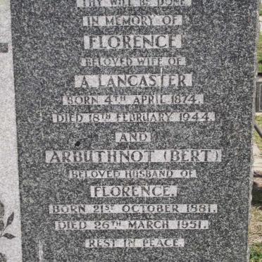 LANCASTER Arbuthnot 1881-1951 &amp; Florence 1874-1944