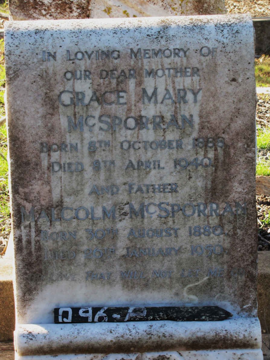 McSPORRAN Malcolm 1880-1950 &amp; Grace Mary 1888-1940 