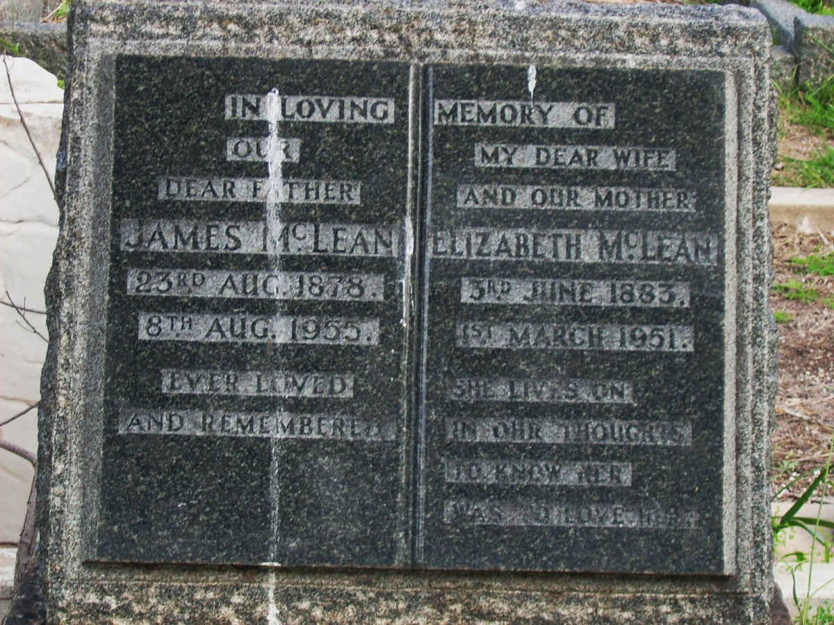 McLEAN James1878-1955 &amp; Elizabeth 1883-1951