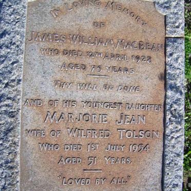 MACBEAN James William -1928 :: TOLSON Marjorie Jean nee MACBEAN -1954