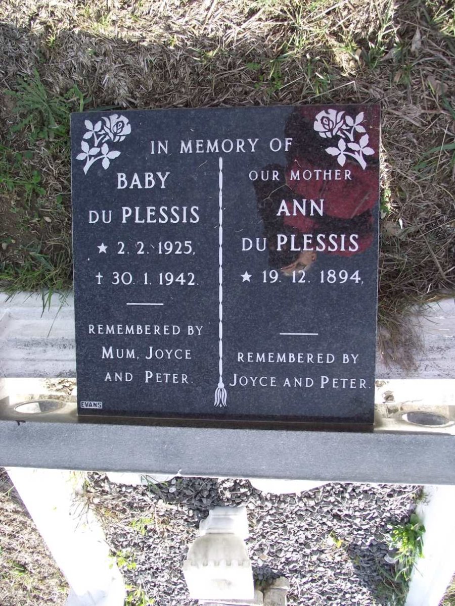 PLESSIS Ann, du 1894 :: DU PLESSIS Baby 1925-1942
