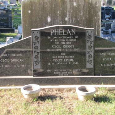 PHELAN Cecil Rhodes 1898-1967 &amp; Violet Erilda 1805-1986 :: PHELAN Cecil Duncan 1922-1987 :: phelan Zonia Patricia 1932-2004
