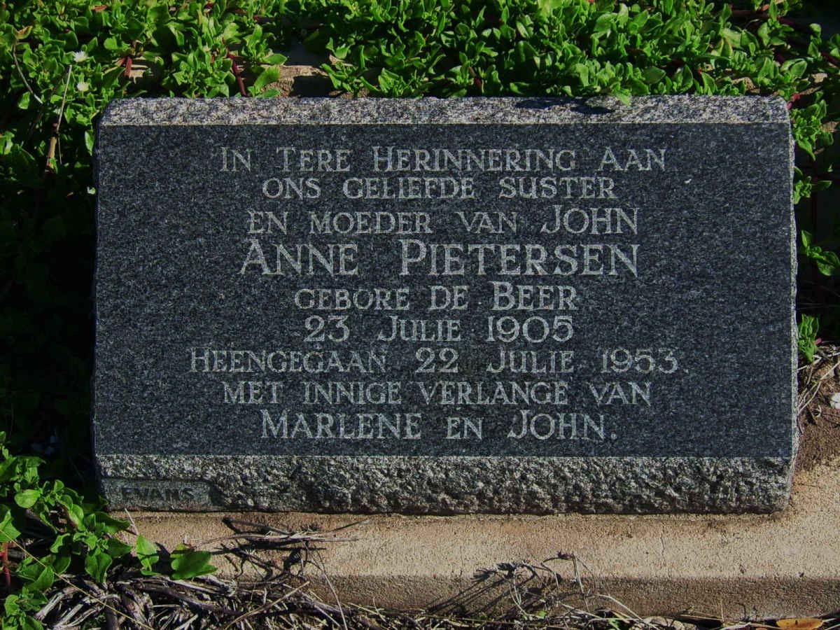 PIETERSEN Anne nee DE BEER 1905-1953