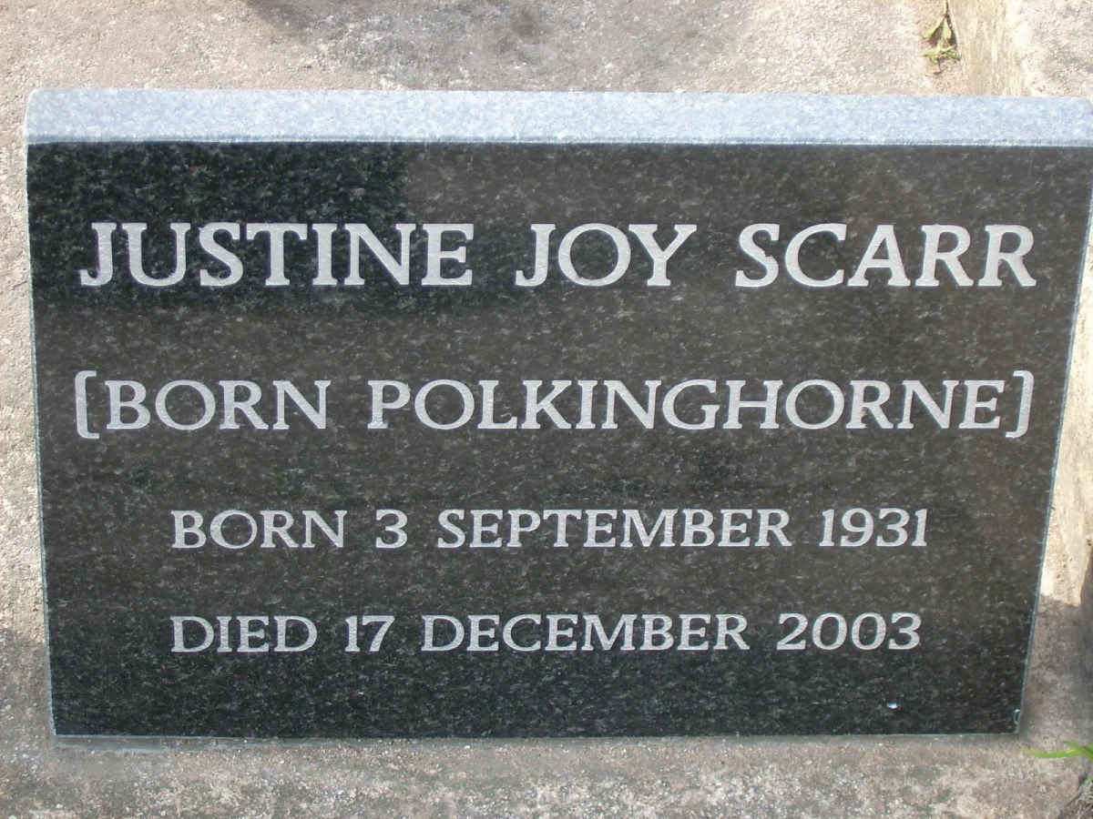 SCARR Justine Joy nee POLKINGHORNE 1931-2003