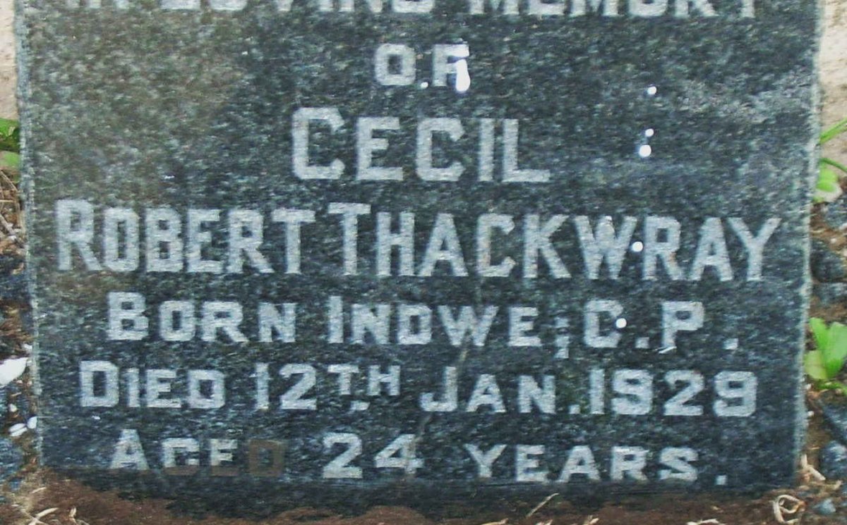 THACKWRAY Cecil Robert -1929 