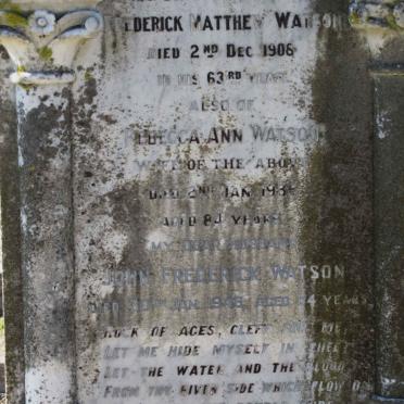WATSON Frederick Matthew -1908 &amp; Rebecca Ann -1935 :: WATSON John Frederick -1946