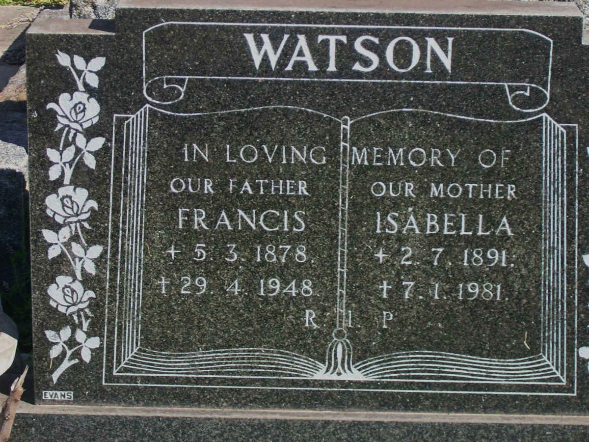 WATSON Francis 1878-1948 &amp; Isabella 1891-1981