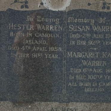 WARREN Margaret Kate -1965 :: WARREN Hester -1958 :: WARREN Susan -1965