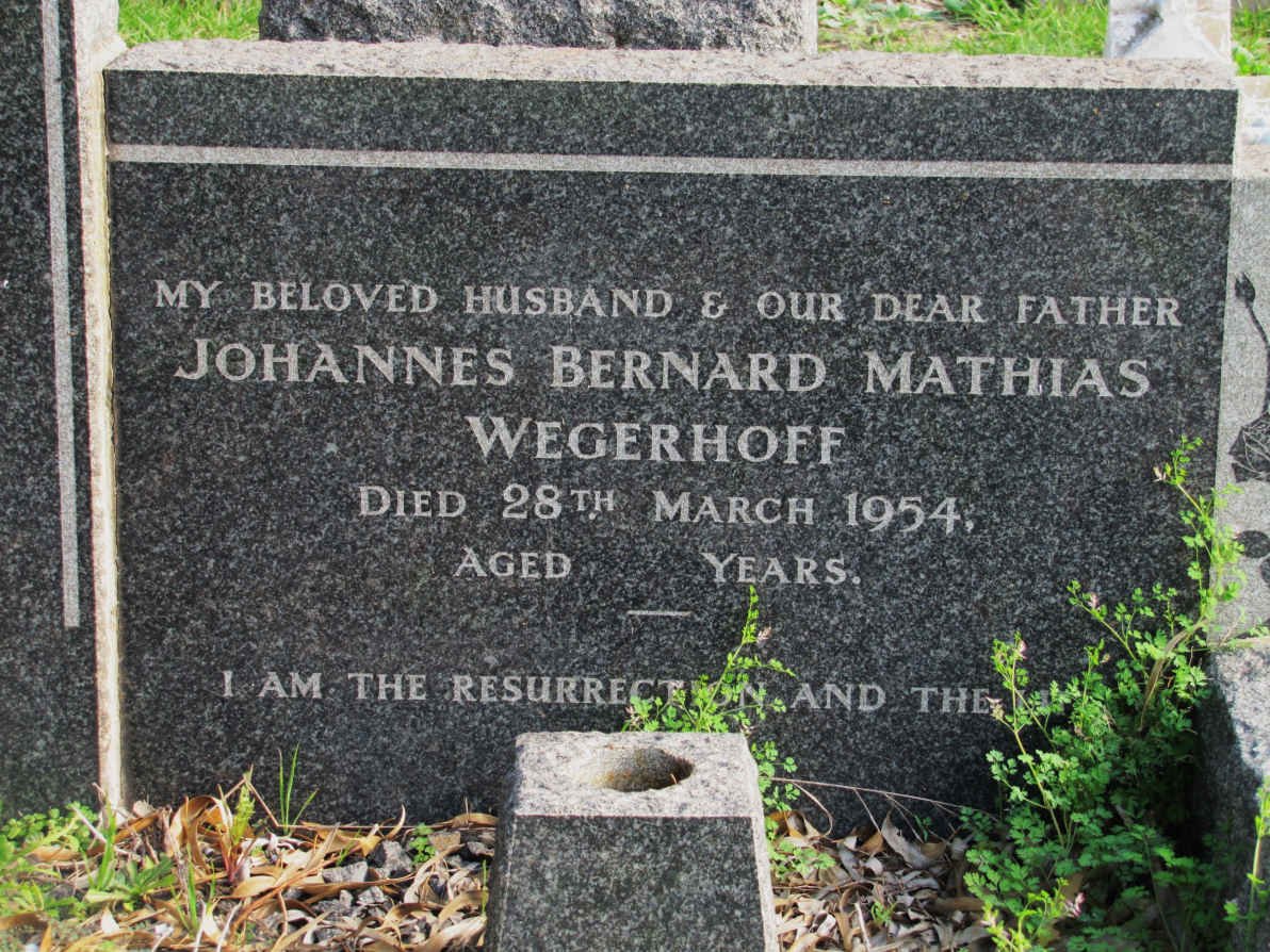WEGERHOFF Johannes Bernard Mathias -1954