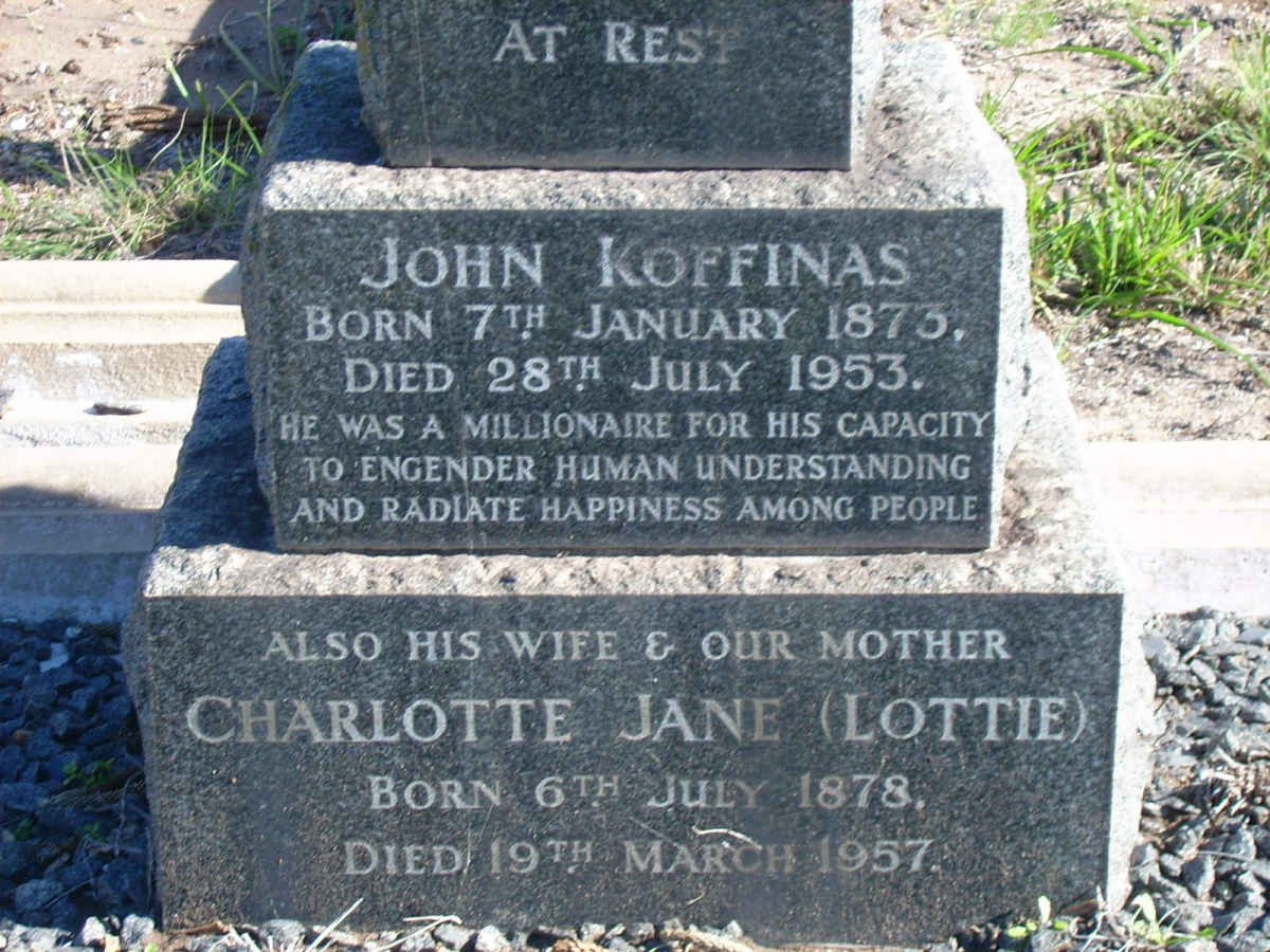 KOFFINAS John 1873-1953 &amp; Charlotte Jane1878-1957