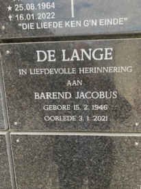 LANGE Barend Jacobus, de 1946-2021