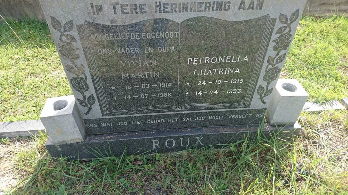 ROUX Vivian Martin 1914-1986 &amp; Petronella Chatrina 1915-1993