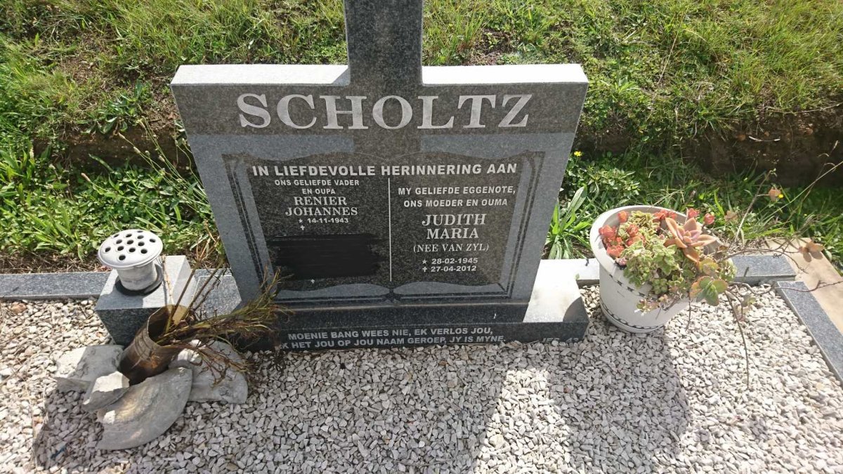 SCHOLTZ Renier Johannes 1943- &amp; Judith Maria VAN ZYL 1945-2012
