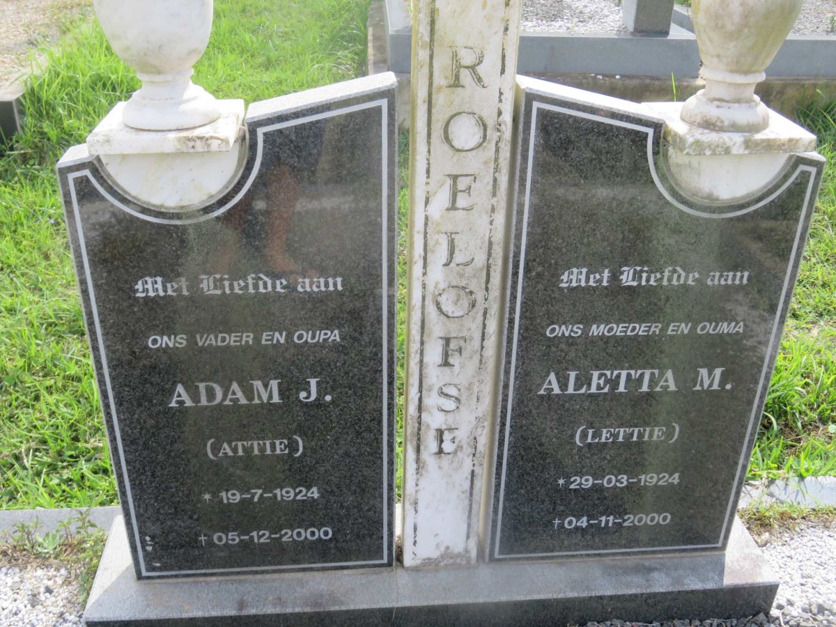 ROELOFSE Adam J. 1924-2000 &amp; Aletta M. 1924-2000