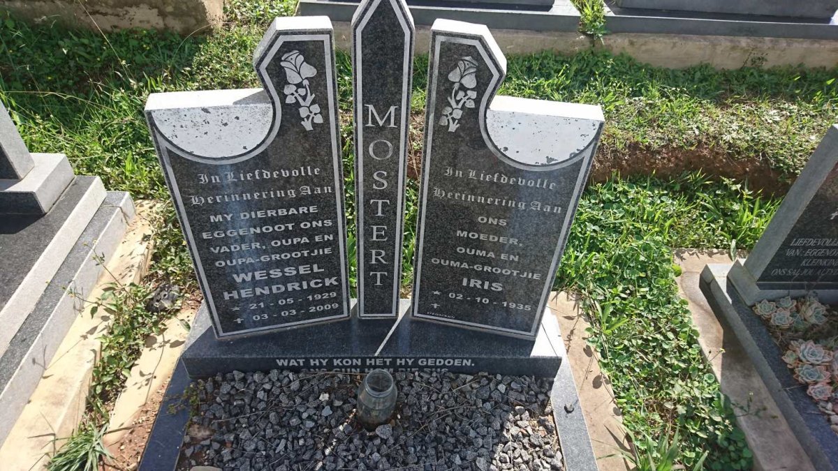 MOSTERT Wessel Hendrick 1929-2009 &amp; Iris 1935-