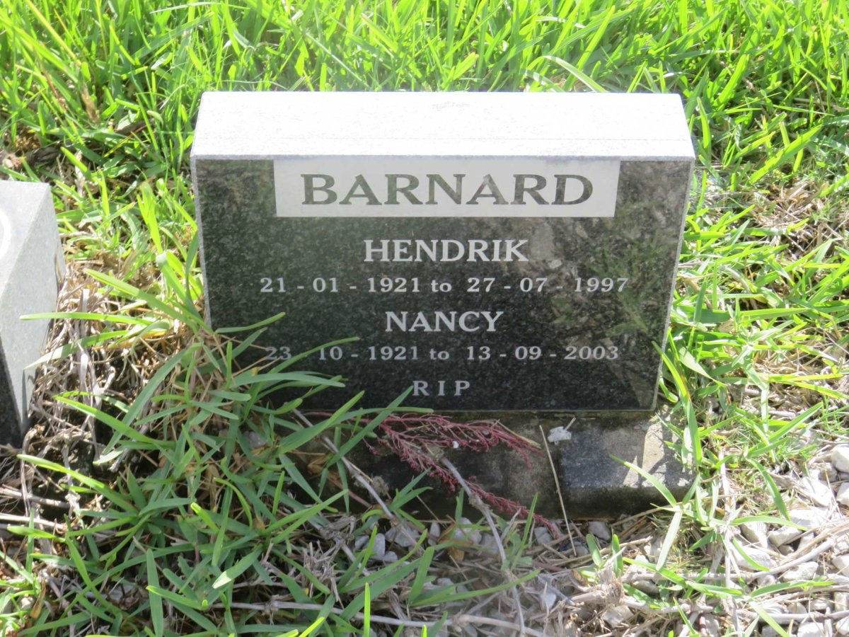 BARNARD Hendrik 1921-1997 &amp; Nancy 1921-2003