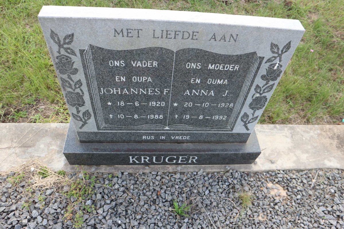 KRUGER Johannes F. 1920-1988 &amp; Anna J. 1928-1992