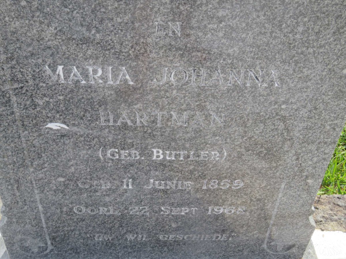 HARTMAN Maria Johanna nee BUTLER 1859-1968