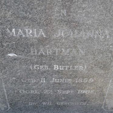 HARTMAN Maria Johanna nee BUTLER 1859-1968