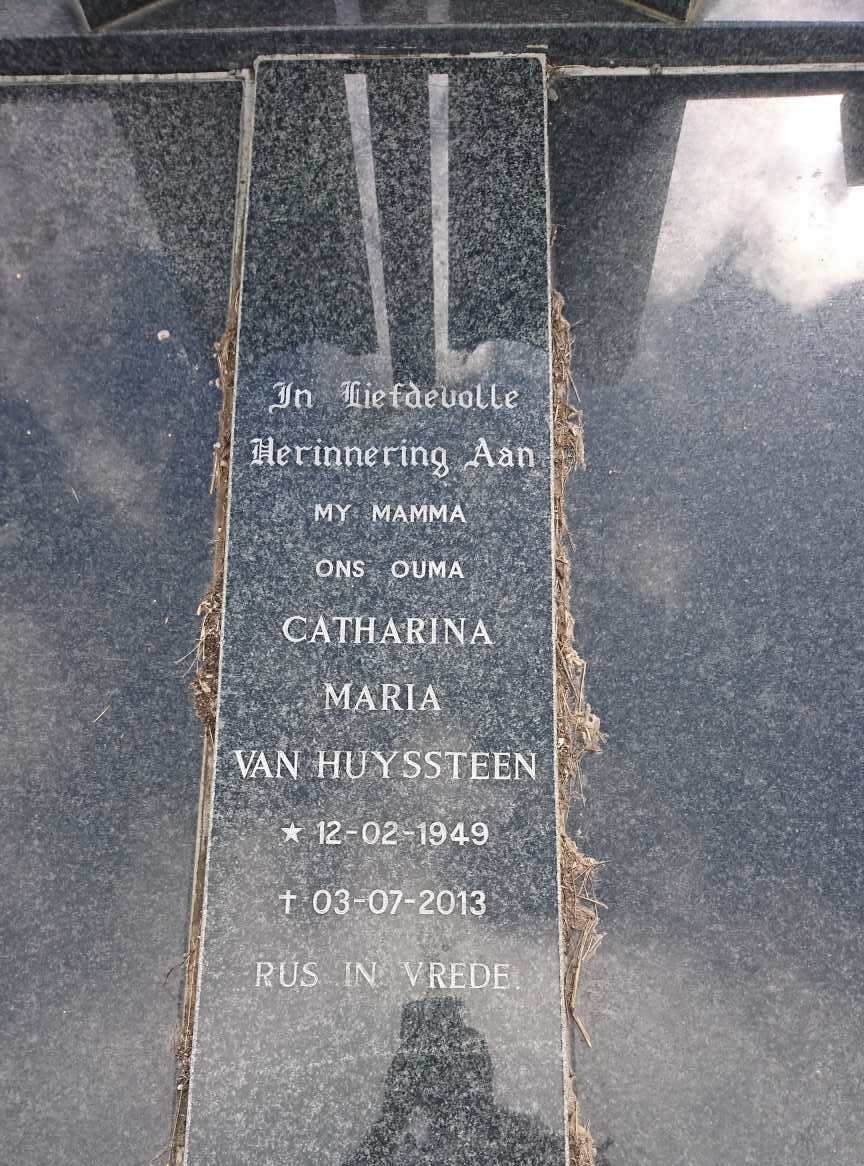 HUYSSTEEN Matthys Johannes Louwrens, van 1944-2009 &amp; Catharina Maria 1949-2013 :: ASHWORTH Bonita 1968-2011