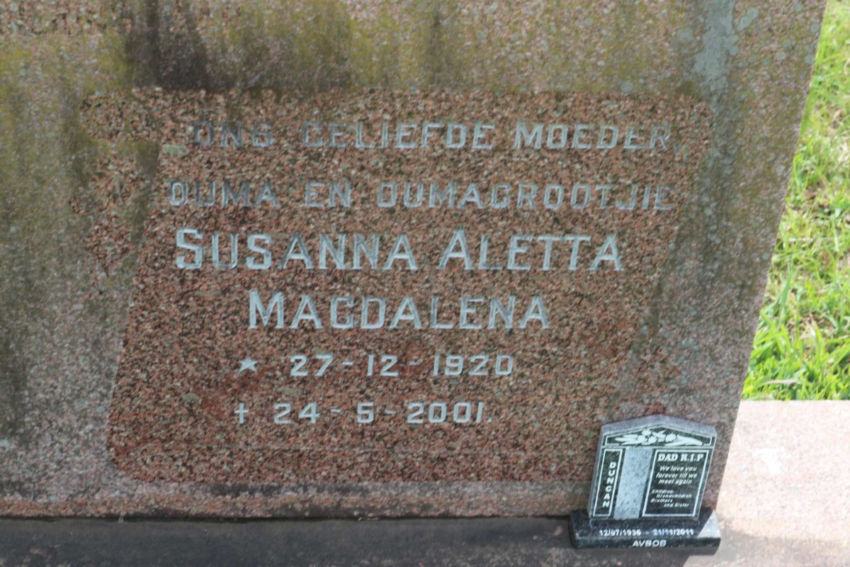 MITCHELL Susanna Aletta Magdalena 1920-2001 :: MITCHELL Duncan 1936-2011