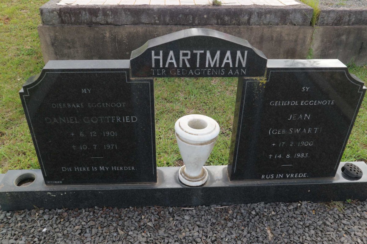 HARTMAN Daniel Gottfried 1901-1971 &amp; Jean SWART 1900-1983