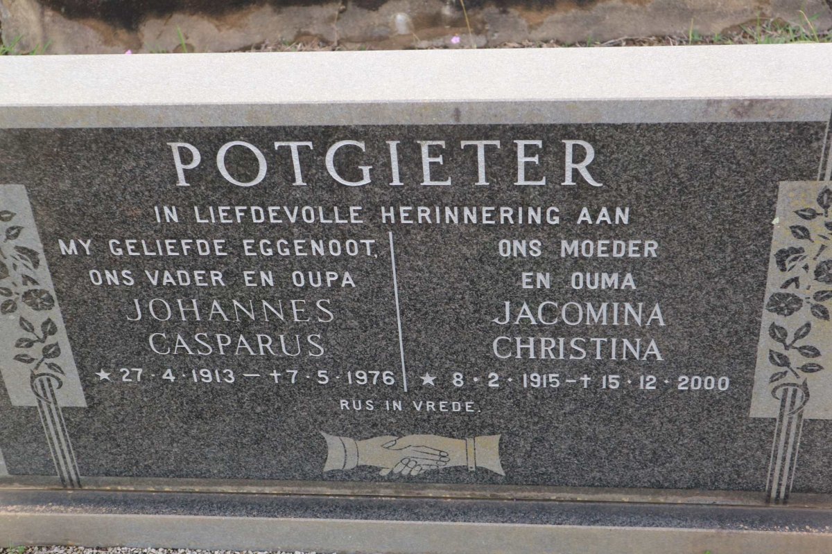 POTGIETER Johannes Casparus 1913-1976 &amp; Jacomina Christina 1915-2000