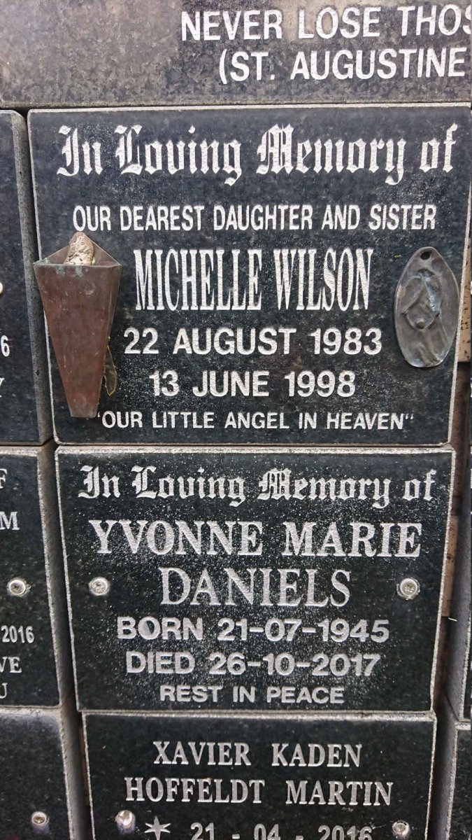 WILSON Michelle 1983-1998 :: DANIELS Yvonne Marie 1945-2017