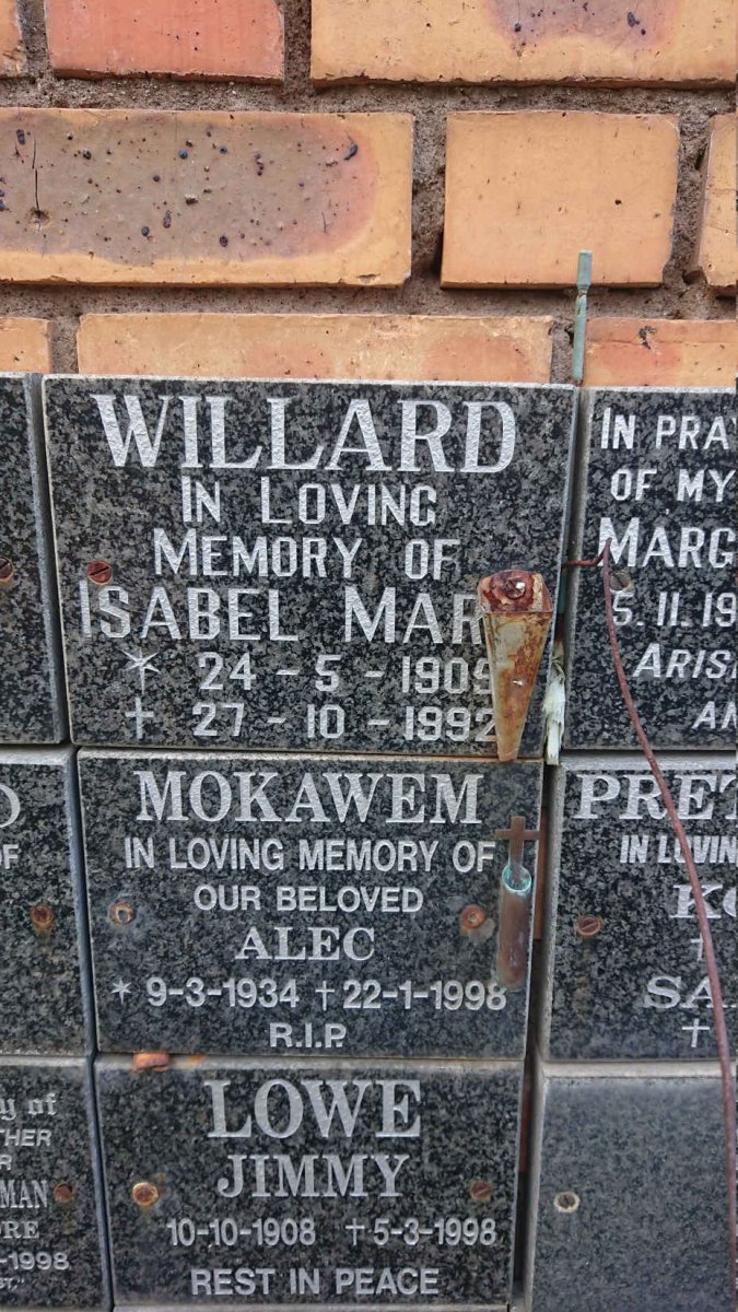 WILLARD Isabel Mary 1905-1992 :: MOKAWEM Alec 1934-1998 :: LOWE Jimmy 1908-1998
