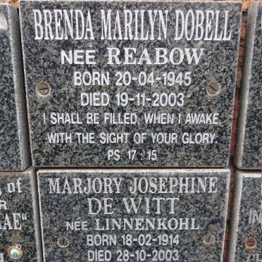 DOBELL Brenda Marilyn nee REABOW 1945-2003 :: WITT Marjory Josephine, de nee LINNENKOHL 1914-2003 