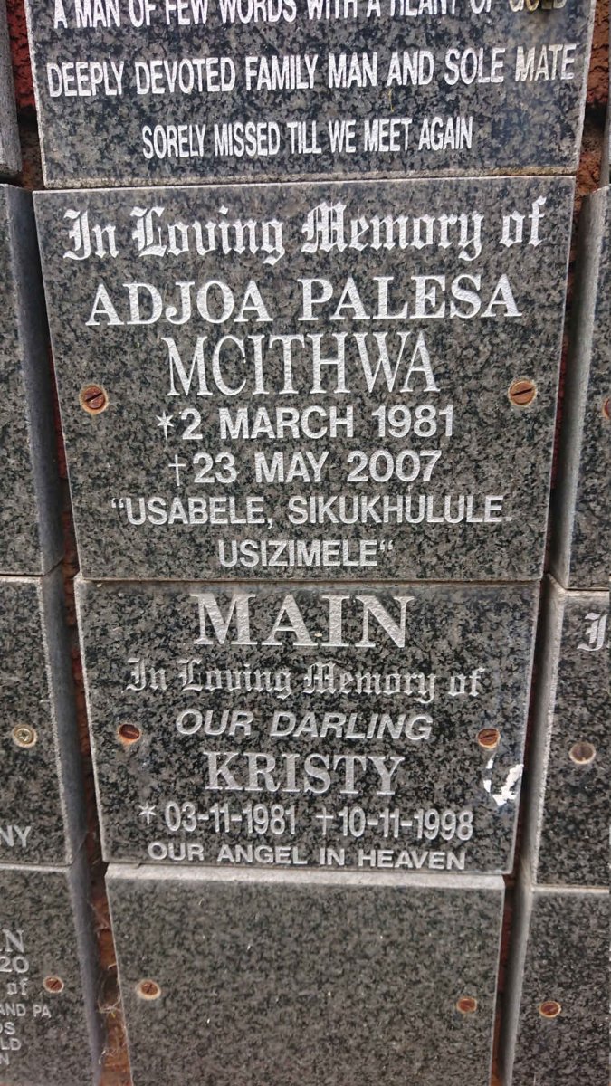 MCITHWA Adjoa Palesa 1981-2007 :: MAIN Kristy 1981-1998