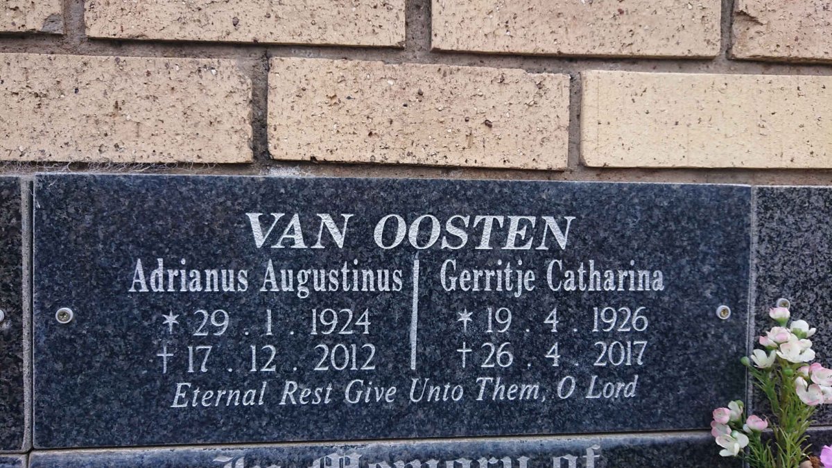 OOSTEN Adrianus Augustinus, van 1924-2012 & Gerritje Catharina 1926-2017